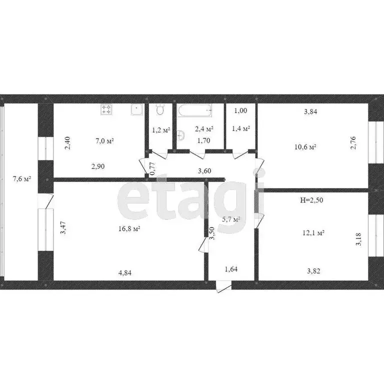 3-комнатная квартира: Ишим, улица Чехова, 100 (60 м) - Фото 1