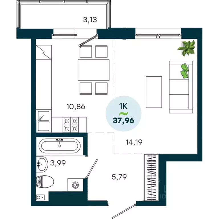 1-к кв. Иркутская область, Иркутск ул. Безбокова, 7А (37.96 м) - Фото 1