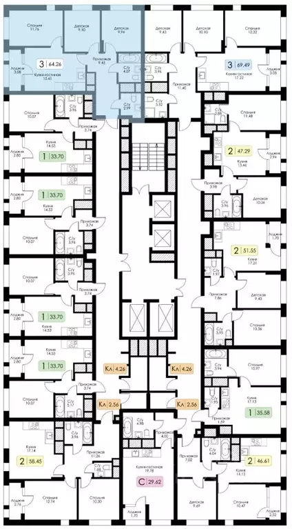 3-к кв. Тульская область, Тула Один жилой комплекс (64.26 м) - Фото 2