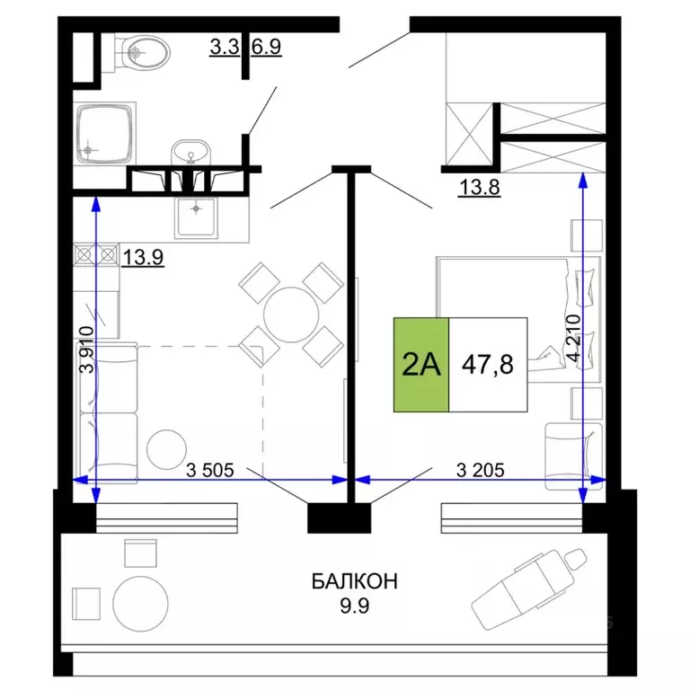 2-к кв. Краснодарский край, Анапа проезд Сосновый (47.8 м) - Фото 0