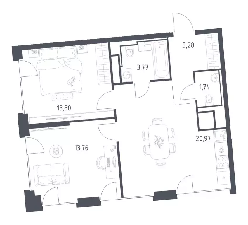 2-к кв. Москва Квартал на воде жилой комплекс, к5 (59.32 м) - Фото 1