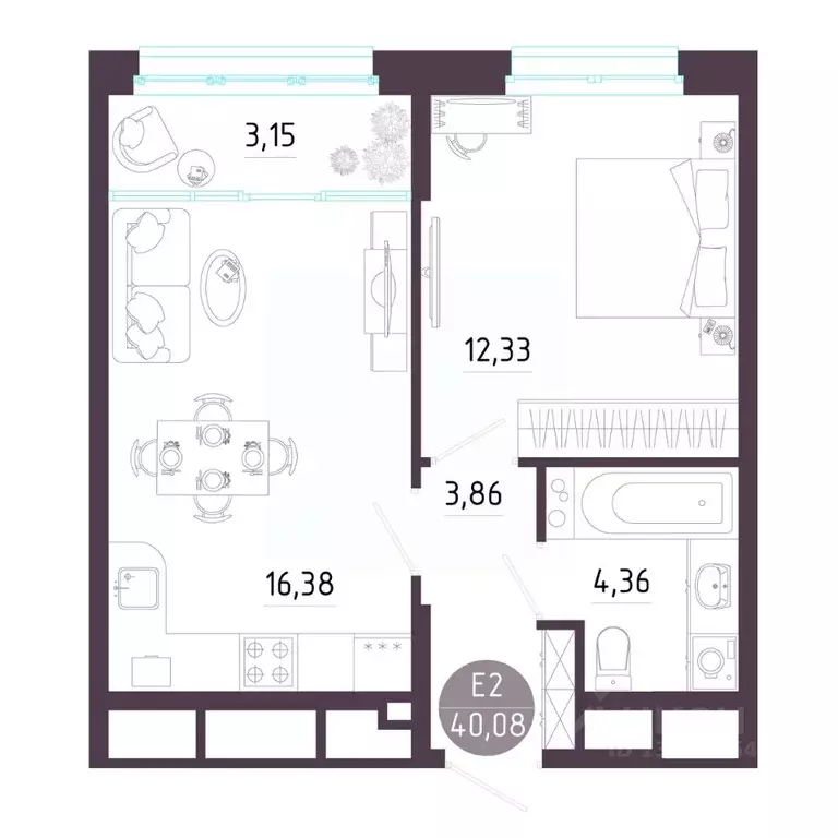 1-к кв. Тульская область, Тула ул. Пряничная, 7 (40.08 м) - Фото 1