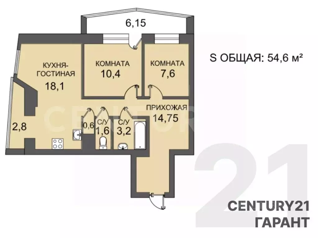 2-к кв. Санкт-Петербург Загребский бул., 7К3 (54.6 м) - Фото 2
