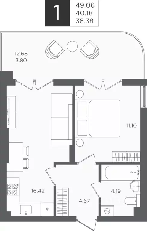 1-к кв. Калининградская область, Светлогорск ул. Нахимова (40.18 м) - Фото 1