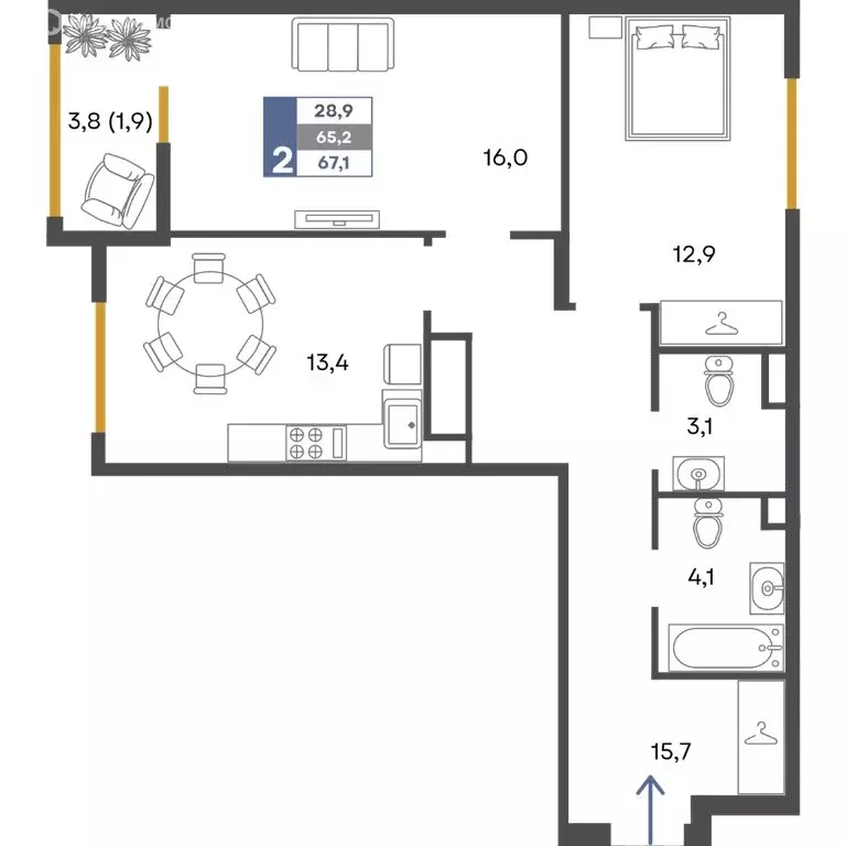 2-комнатная квартира: Перевальное, ЖК Предгорье (67.1 м) - Фото 1