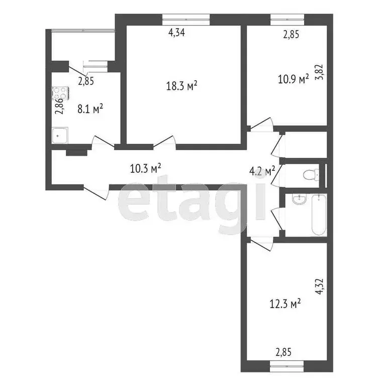 3-комнатная квартира: Омск, улица Демьяна Бедного, 93 (68.8 м) - Фото 1