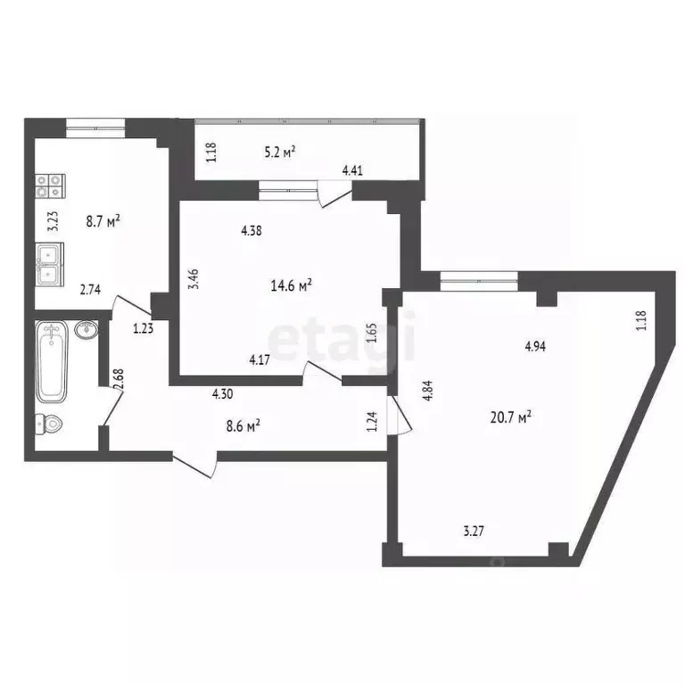 2-к кв. Ханты-Мансийский АО, Нягань 7-й мкр, 1 (56.4 м) - Фото 1