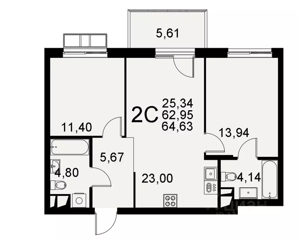 2-к кв. Тульская область, Тула Хлебная пл. (62.95 м) - Фото 0