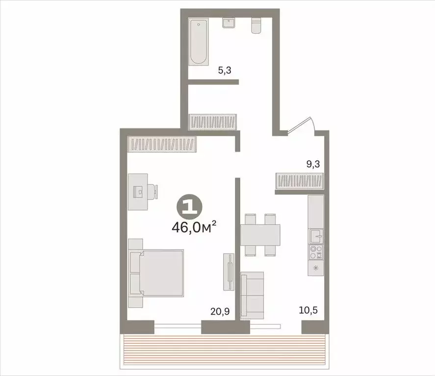 1-комнатная квартира: Новосибирск, улица Адриена Лежена, 9/1 (46 м) - Фото 2