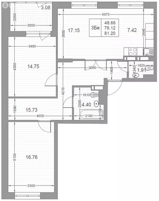 3-комнатная квартира: Казань, улица Петра Полушкина, 10/2 (81.2 м) - Фото 1