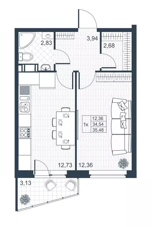 1-комнатная квартира: Коммунар, Славянская улица, 8к2 (34.3 м) - Фото 2