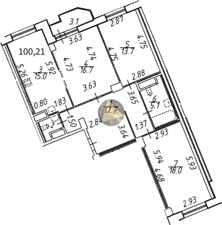 3-к кв. Санкт-Петербург ул. Руднева, 16 (100.21 м) - Фото 1