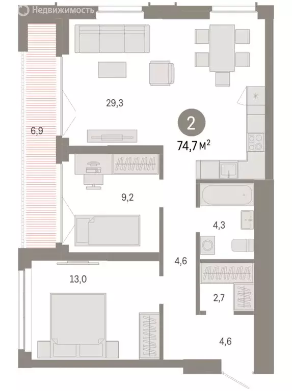 2-комнатная квартира: Новосибирск, Большевистская улица, 66 (74.71 м) - Фото 2
