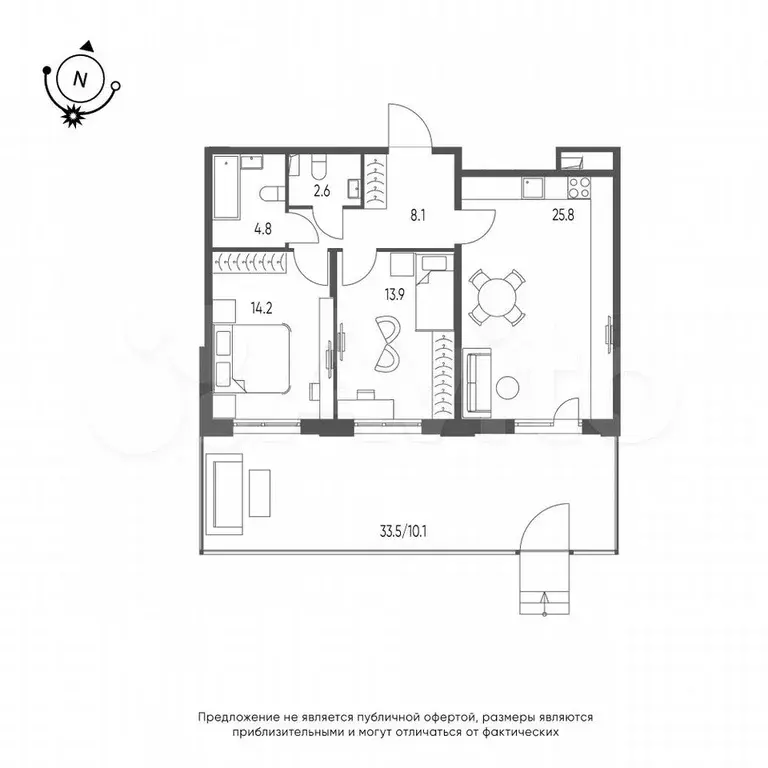 2-к. квартира, 79,5 м, 1/9 эт. - Фото 0
