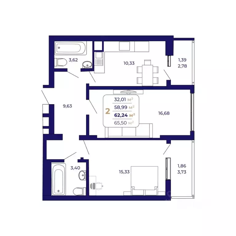 2-к кв. Башкортостан, Уфа Затон-Восточный жилрайон, Паруса жилой ... - Фото 1