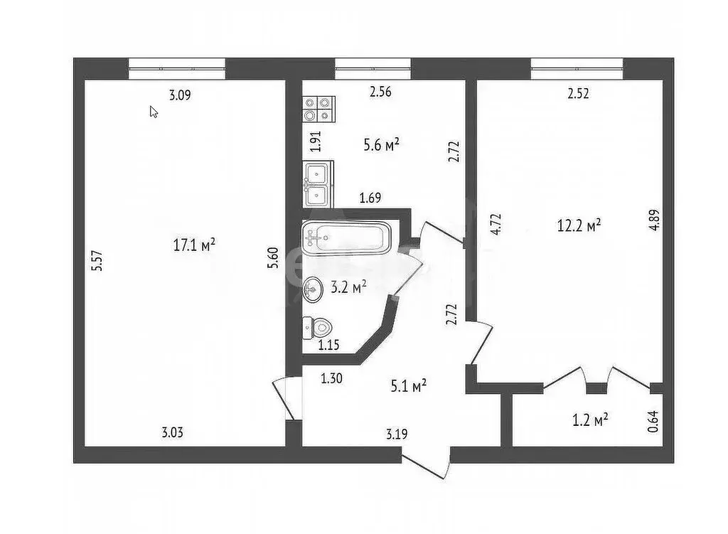 2-комнатная квартира: Стерлитамак, улица Курчатова, 38 (43.3 м) - Фото 1