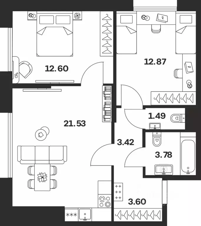 2-к кв. Тульская область, Тула Жукова Парк жилой комплекс (59.29 м) - Фото 1
