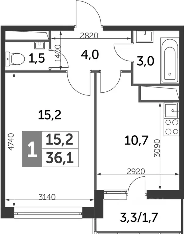 1-к кв. Московская область, Одинцово ул. Сколковская, 9Б (35.0 м) - Фото 2