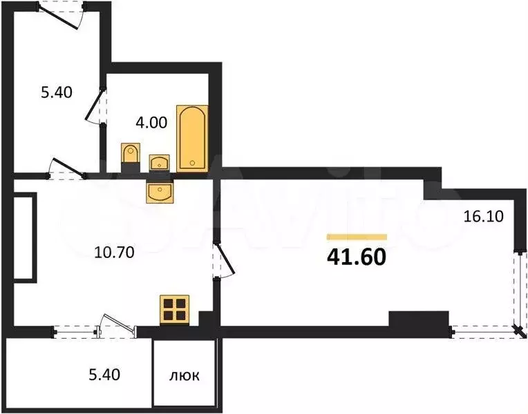 Квартира-студия, 41,6 м, 16/16 эт. - Фото 1