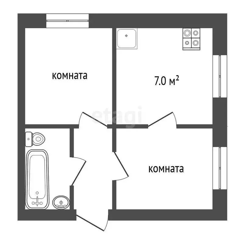 Квартира, 2 комнаты, 29.5 м - Фото 0