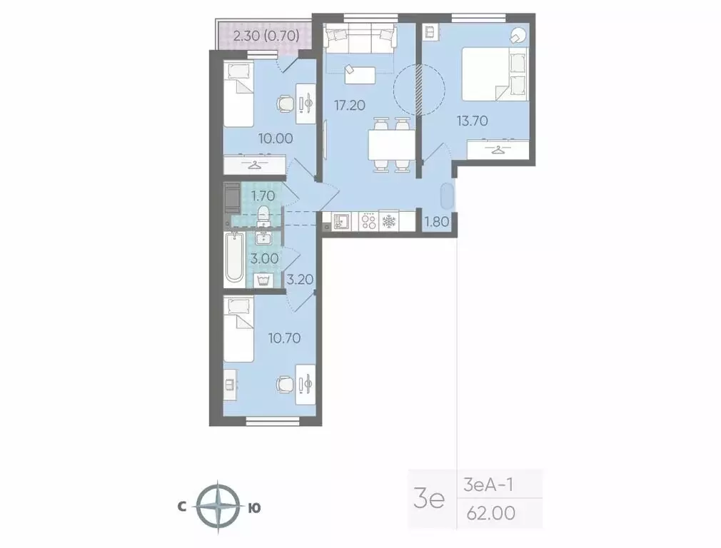 3-комнатная квартира: посёлок Ковалёво, улица Александра Разгонина, ... - Фото 1