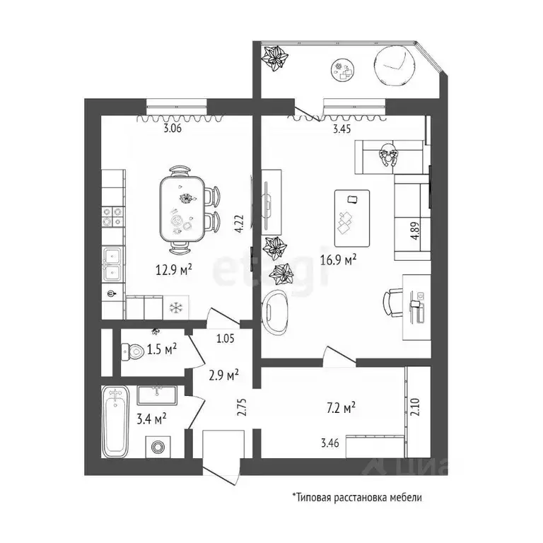 1-к кв. Тюменская область, Тюмень ул. Пермякова, 82к1 (45.0 м) - Фото 1