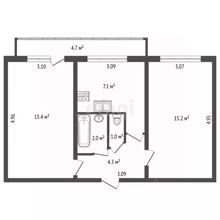 2-к кв. Санкт-Петербург Бухарестская ул., 94К2 (45.0 м) - Фото 1