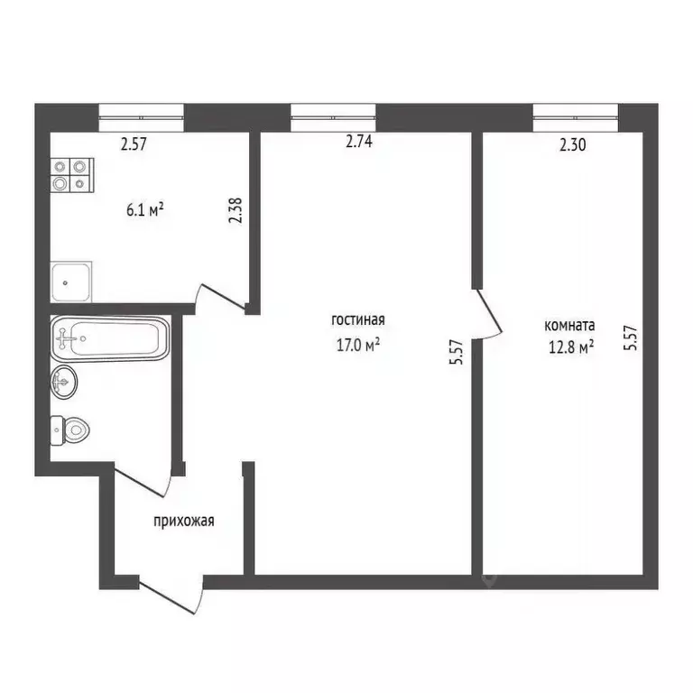 2-к кв. Тюменская область, Тюмень Гилево мкр, ул. Вербная, 6 (42.3 м) - Фото 1