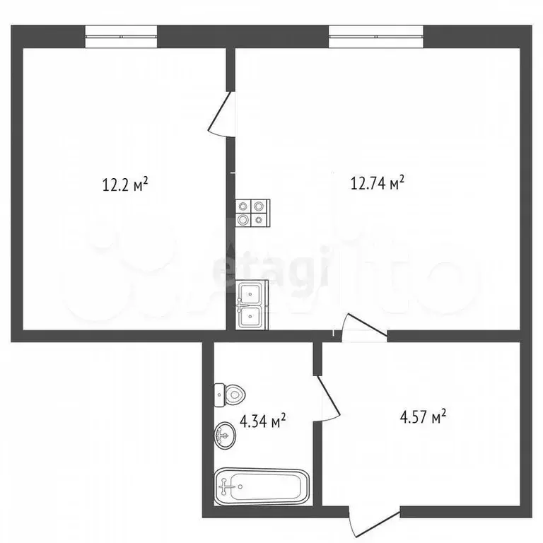 1-к. квартира, 33,5 м, 6/12 эт. - Фото 0