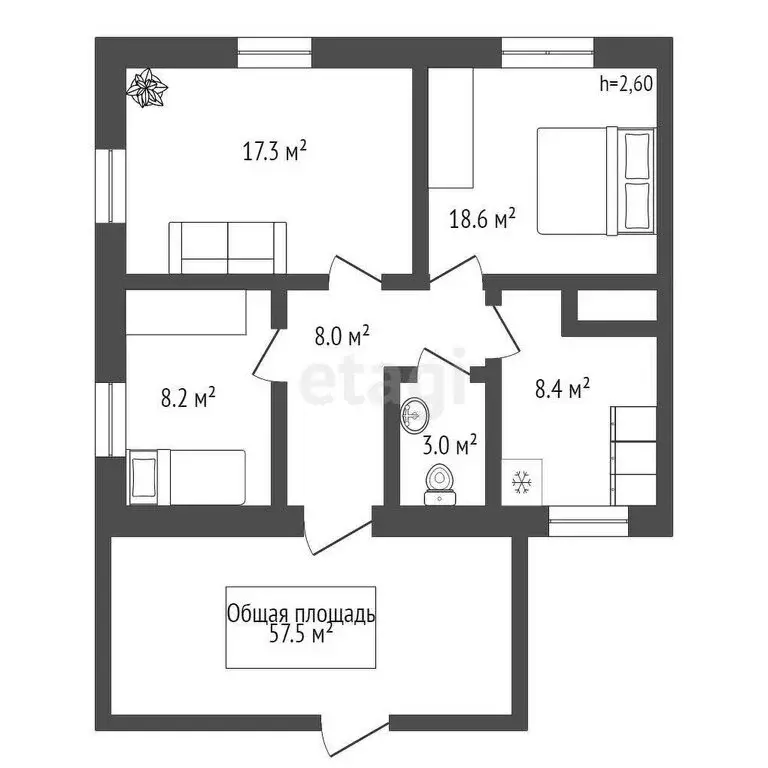 Дом в село Вьюны, улица Пичугина (57.5 м) - Фото 1