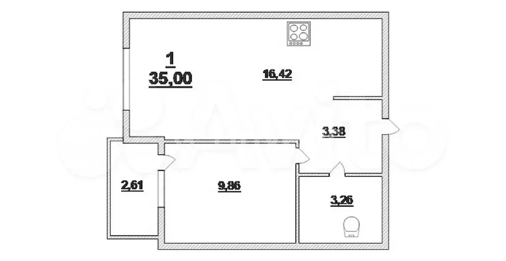 1-к. квартира, 35 м, 8/9 эт. - Фото 1