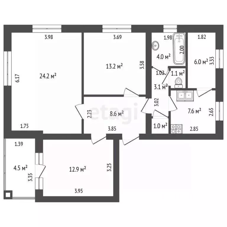 4-к кв. Ростовская область, Ростов-на-Дону просп. Шолохова, 201 (82.7 ... - Фото 2