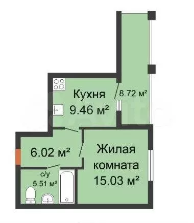 1-к. квартира, 44,8 м, 8/8 эт. - Фото 0
