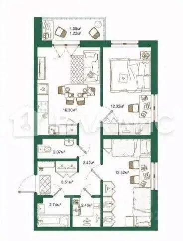 2-к кв. Ленинградская область, Ломоносовский район, Аннинское ... - Фото 2