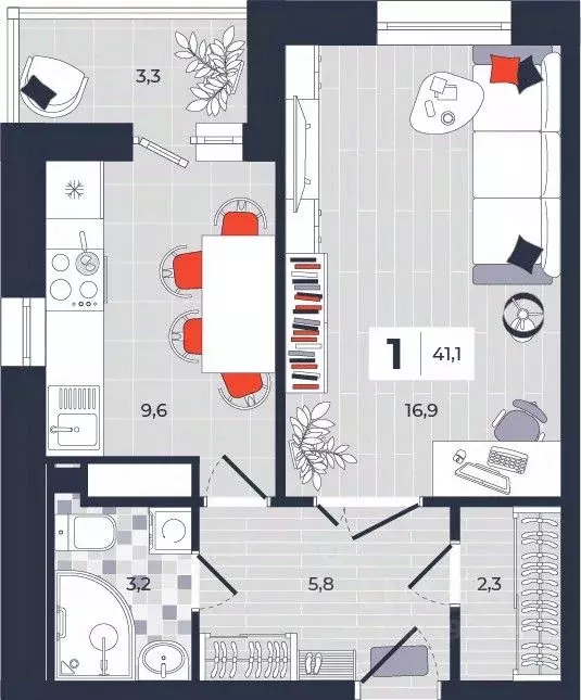 1-к кв. Тульская область, Тула ул. Академика Насоновой, 1А (41.1 м) - Фото 1