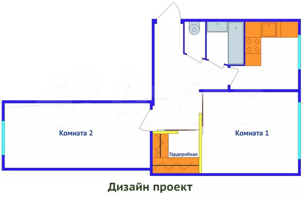 2-к. квартира, 44,8 м, 1/5 эт. - Фото 0