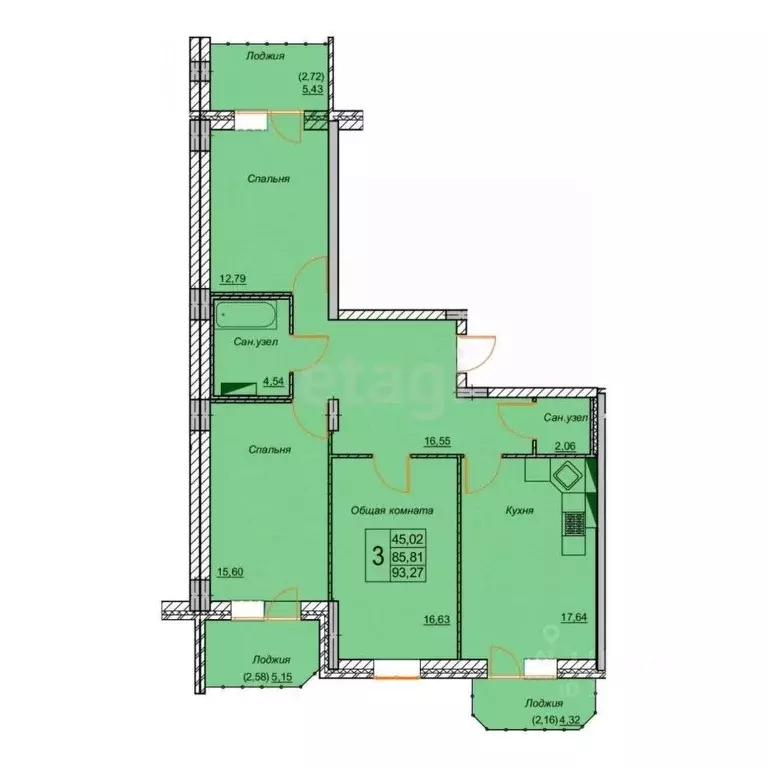 3-к кв. Ульяновская область, Ульяновск Локомотивная ул., 83 (86.0 м) - Фото 2