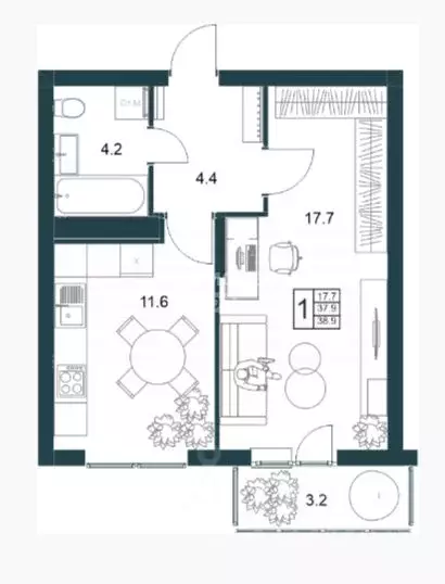 1-к кв. Липецкая область, Липецк Минская ул. (38.9 м) - Фото 2