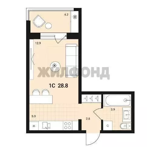 Квартира-студия: Обь, Геодезическая улица, 6Вк2 (26.4 м) - Фото 0