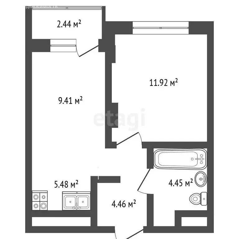 1-комнатная квартира: Тюмень, Полевая улица, 108 (35.9 м) - Фото 1