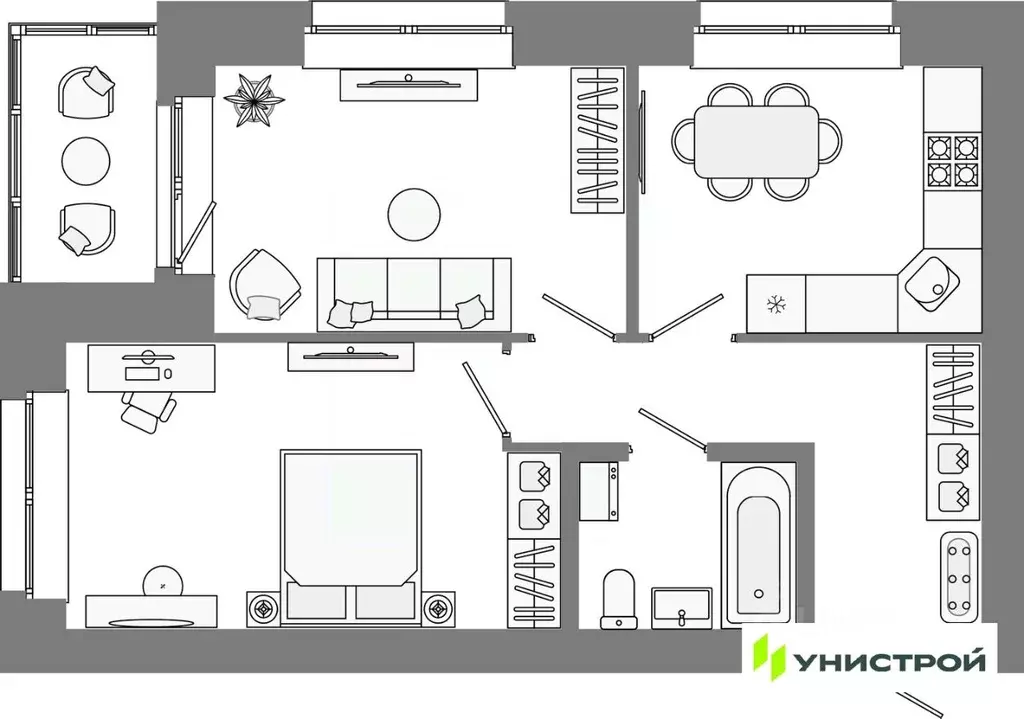 2-к кв. Татарстан, Казань Лето жилой комплекс (48.29 м) - Фото 1