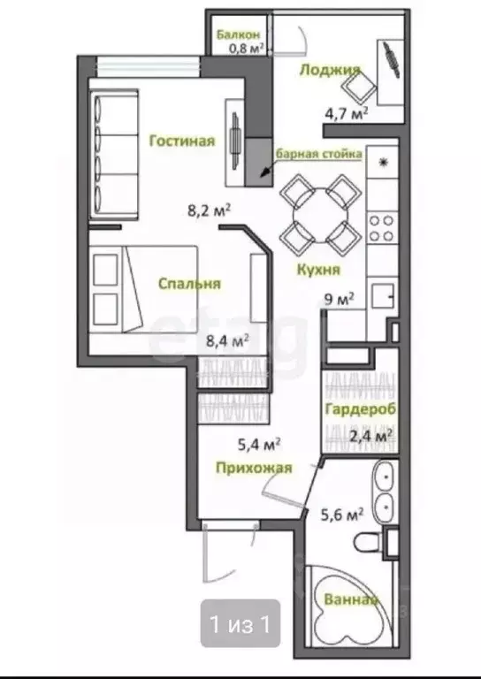 1-к кв. Тульская область, Тула ул. Михеева, 25 (40.8 м) - Фото 2