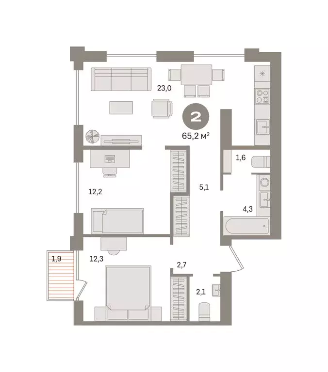 2-комнатная квартира: Новосибирский район, рабочий посёлок Краснообск, ... - Фото 0