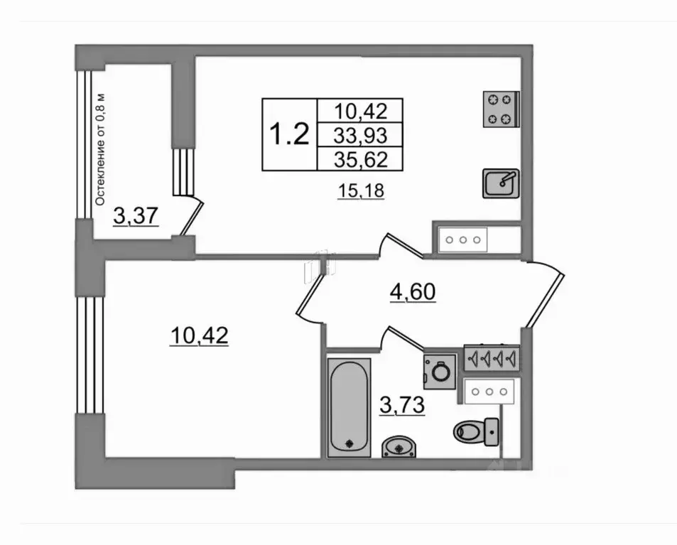 1-к кв. Санкт-Петербург просп. Обуховской обороны, 36 (35.62 м) - Фото 2