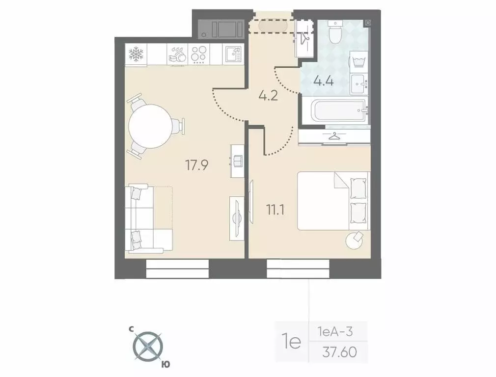 1-комнатная квартира: Санкт-Петербург, Партизанская улица, 5 (37.6 м) - Фото 1