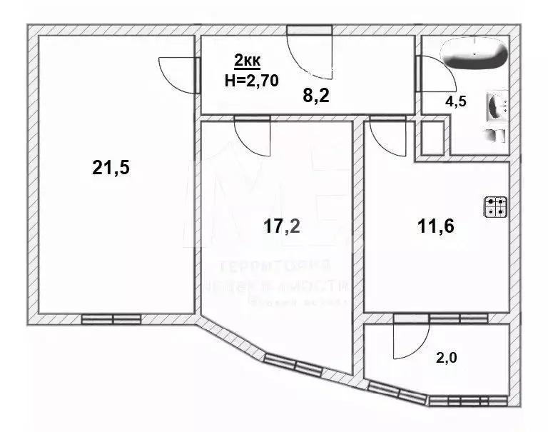 2-к кв. Калининградская область, Калининград Киевская ул., 120А (65.0 ... - Фото 1