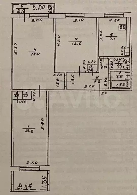 3-к. квартира, 60,8 м, 5/9 эт. - Фото 0