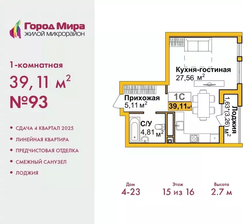 1-к кв. Крым, Симферополь Город Мира жилой комплекс (39.11 м) - Фото 0