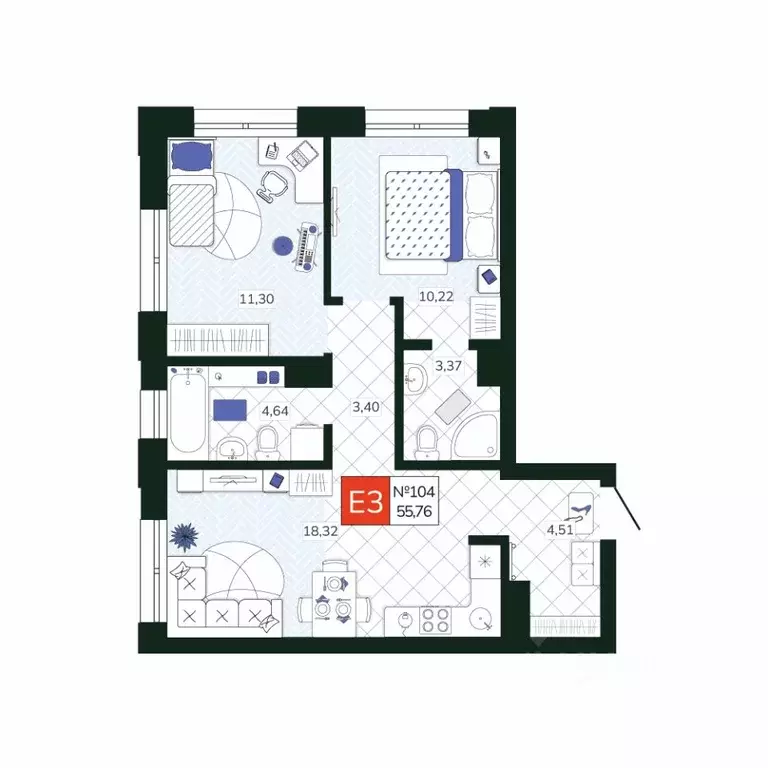 2-к кв. Тульская область, Тула Мясново мкр, Желания жилой комплекс ... - Фото 1