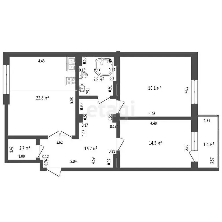 3-комнатная квартира: Чита, микрорайон Северный, 73 (79.9 м) - Фото 0
